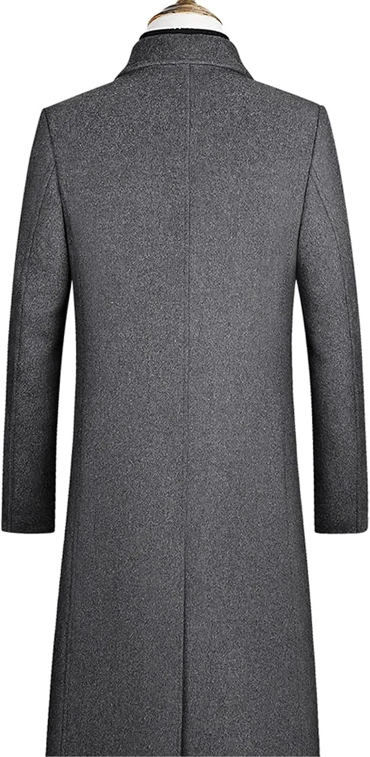 xxxiticat Men's Winter Trench Coat Long Sleeve Notch Lapel Single Breasted Quilted Cotton Long Overcoat Jacket Wool Pea Coat
