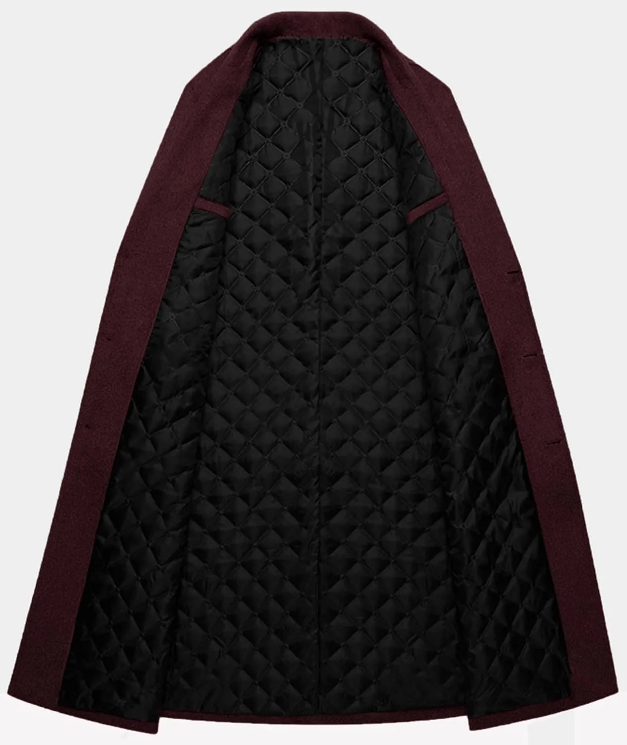 xxxiticat Men's Winter Trench Coat Long Sleeve Notch Lapel Single Breasted Quilted Cotton Long Overcoat Jacket Wool Pea Coat