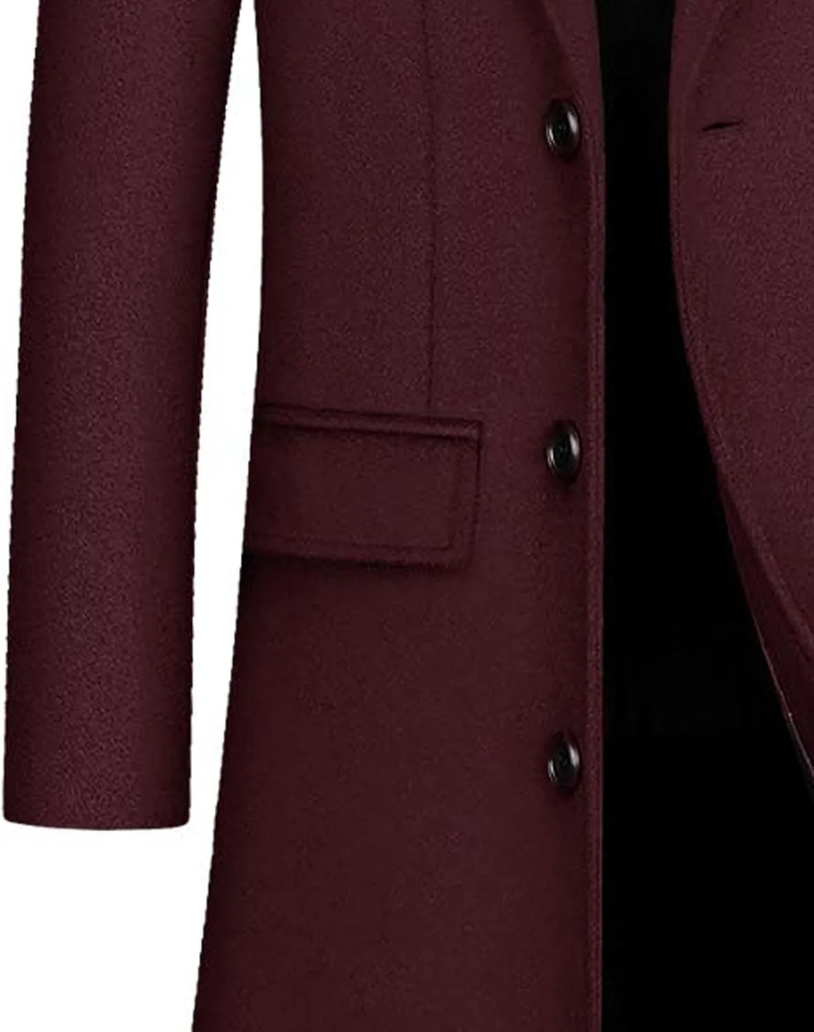 xxxiticat Men's Winter Trench Coat Long Sleeve Notch Lapel Single Breasted Quilted Cotton Long Overcoat Jacket Wool Pea Coat