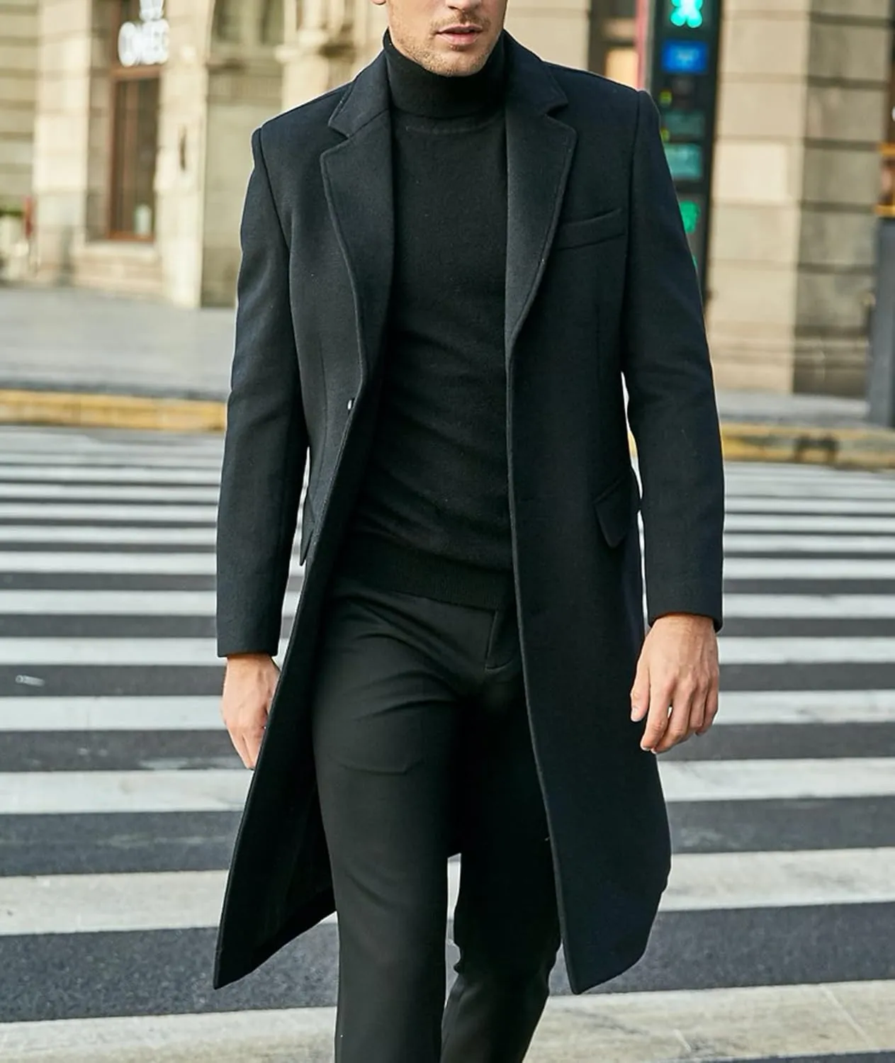 xxxiticat Men's Winter Trench Coat Long Sleeve Notch Lapel Single Breasted Quilted Cotton Long Overcoat Jacket Wool Pea Coat