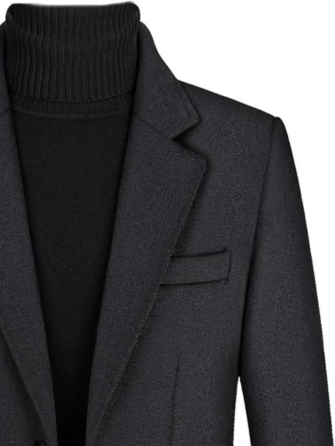 xxxiticat Men's Winter Trench Coat Long Sleeve Notch Lapel Single Breasted Quilted Cotton Long Overcoat Jacket Wool Pea Coat