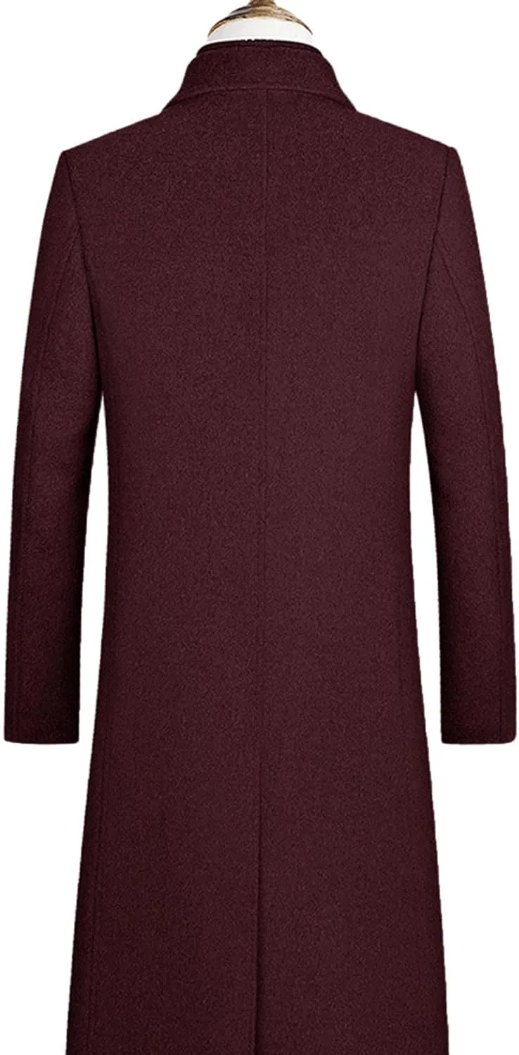 xxxiticat Men's Winter Trench Coat Long Sleeve Notch Lapel Single Breasted Quilted Cotton Long Overcoat Jacket Wool Pea Coat