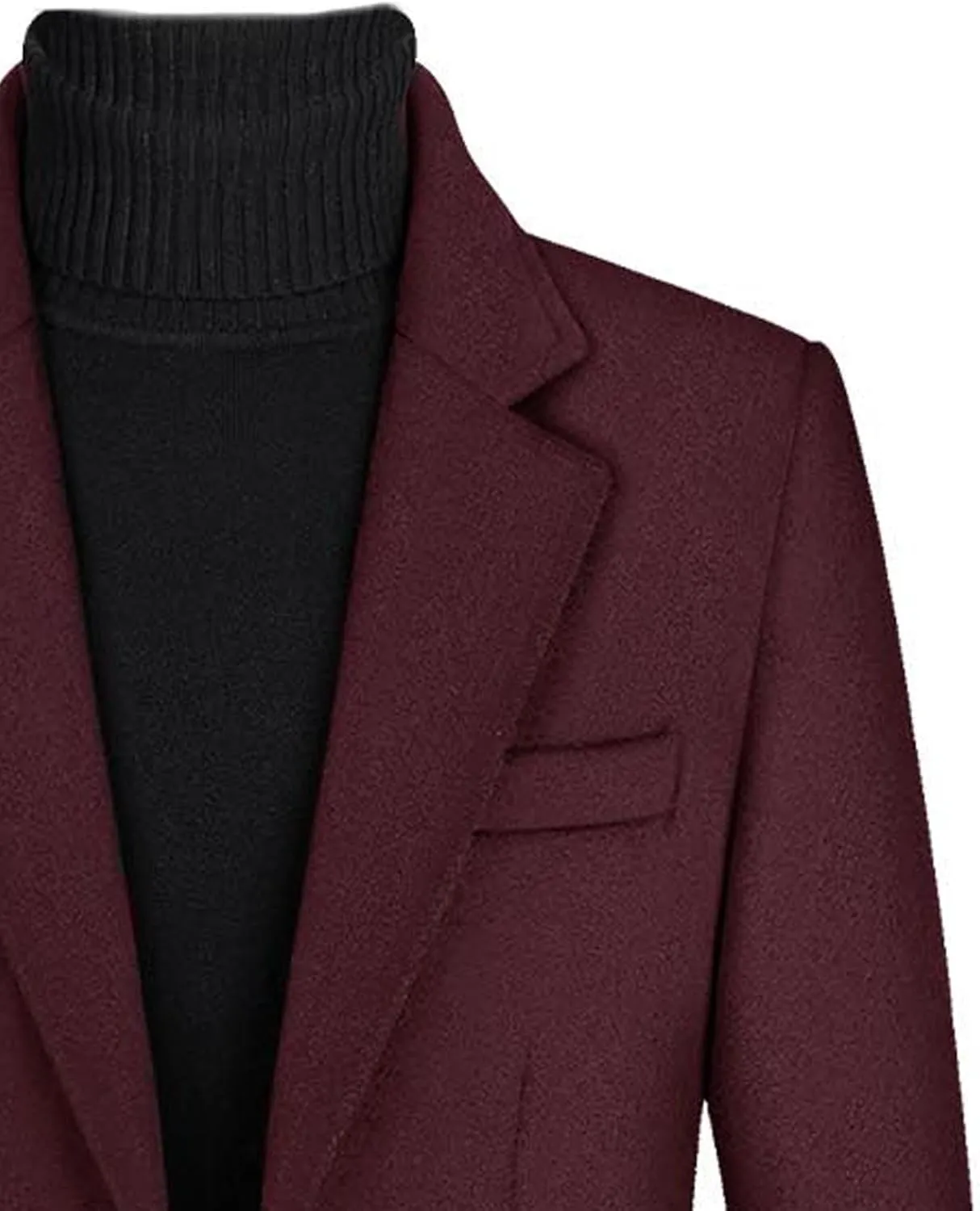 xxxiticat Men's Winter Trench Coat Long Sleeve Notch Lapel Single Breasted Quilted Cotton Long Overcoat Jacket Wool Pea Coat