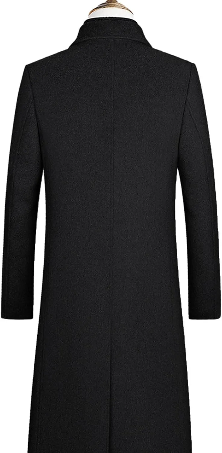 xxxiticat Men's Winter Trench Coat Long Sleeve Notch Lapel Single Breasted Quilted Cotton Long Overcoat Jacket Wool Pea Coat