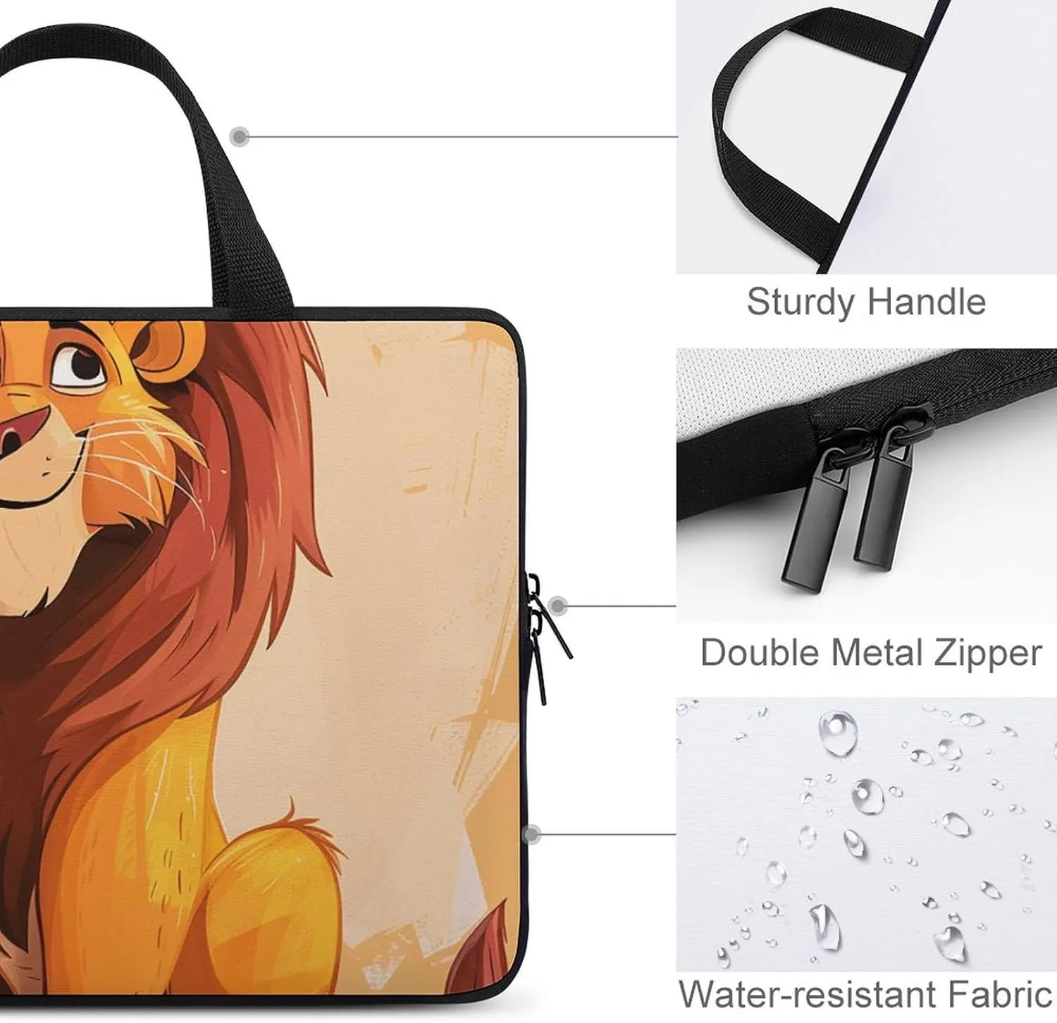 Yellow Cartoon Lion Laptop Bag Durable Laptop Sleeve Water-Resistant Notebook Bag for Computer Or Tablet