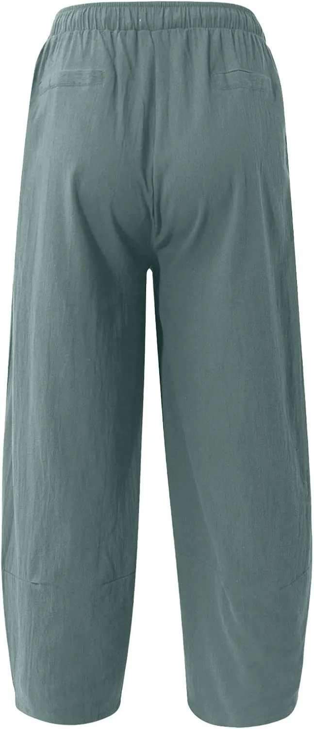 Ymosrh Khaki Jeans for Men Casual Loose Solid Color Linen Harem Pants Cotton Casual Trousers Wide Leg Pants Cargo