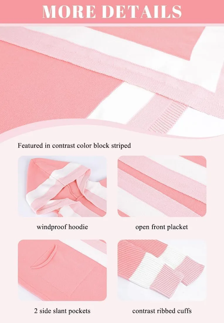 yoeasy Women's Color Block Striped Hooded Knit Long Cardigan Sweaters Oversized Open Front Long Sleeve Outwear Coat
