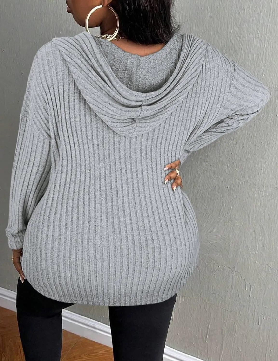 Zamowoty Women's Plus Size Hoodies Long Sleeve Drawstring Quarter Zip Hooded Sweatshirts Knit Pullover Sweaters(1X-5X)