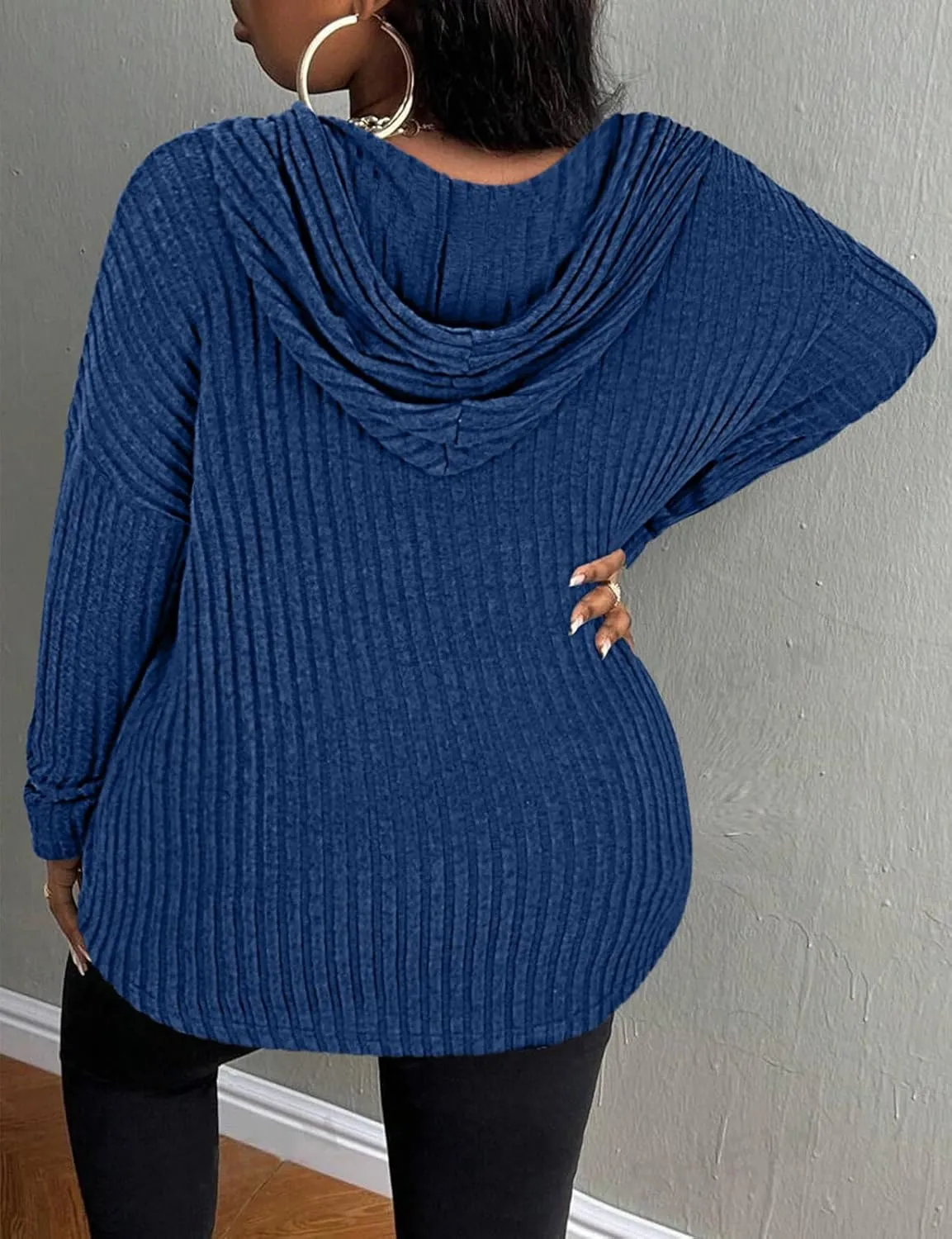 Zamowoty Women's Plus Size Hoodies Long Sleeve Drawstring Quarter Zip Hooded Sweatshirts Knit Pullover Sweaters(1X-5X)
