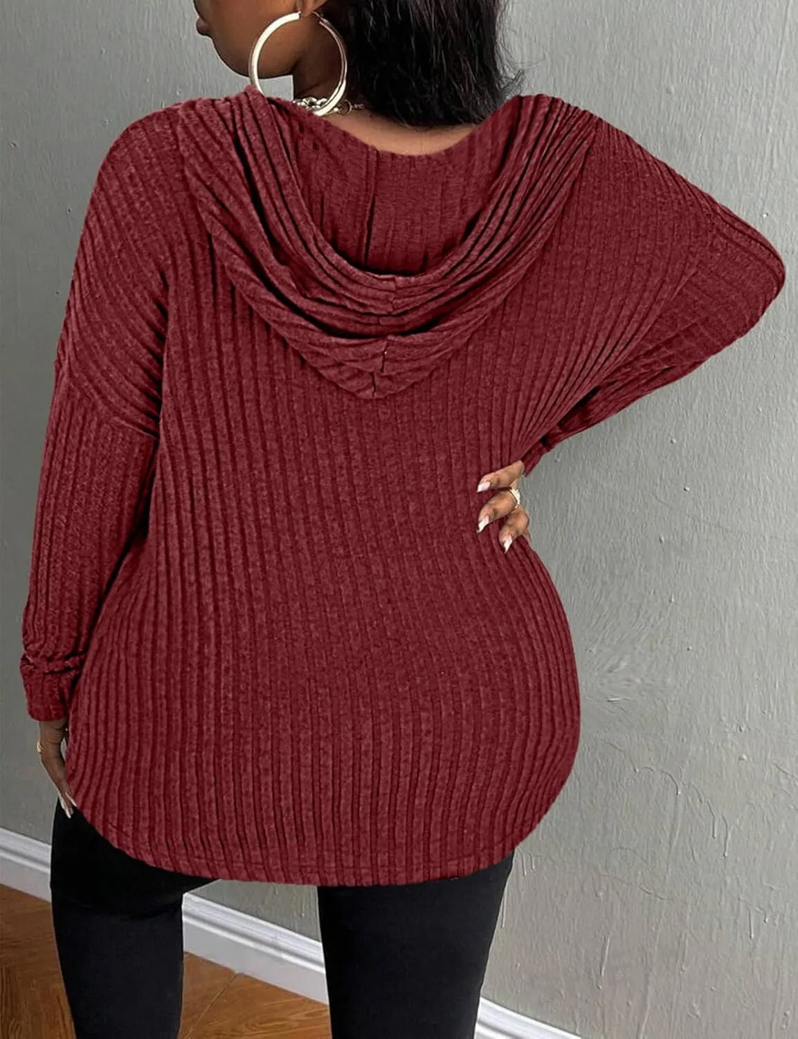 Zamowoty Women's Plus Size Hoodies Long Sleeve Drawstring Quarter Zip Hooded Sweatshirts Knit Pullover Sweaters(1X-5X)