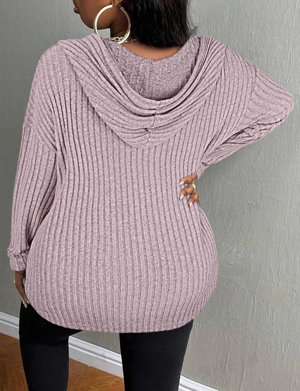 Zamowoty Women's Plus Size Hoodies Long Sleeve Drawstring Quarter Zip Hooded Sweatshirts Knit Pullover Sweaters(1X-5X)